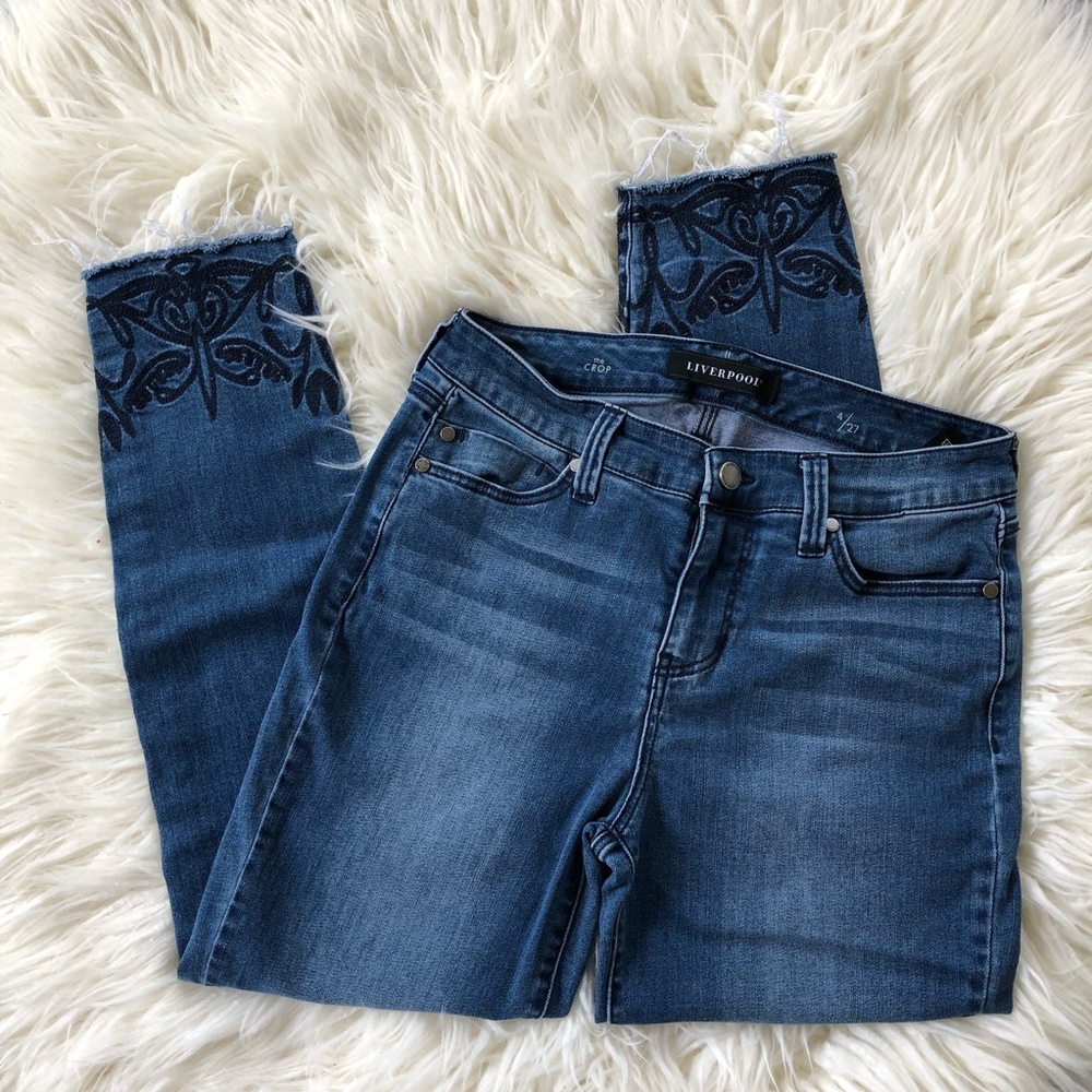 Liverpool embroidered cuff ankle length jeans